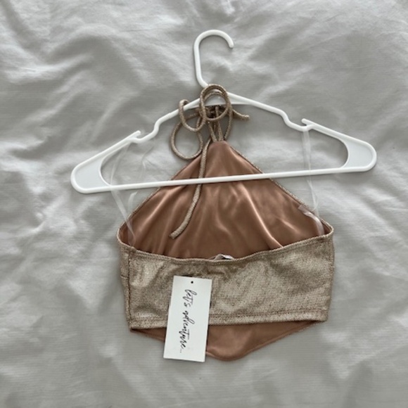 NWT 12th Tribe Golden Road Halter Crop Top Disco Metallic Gold Festival SMALL - Picture 3 of 4
